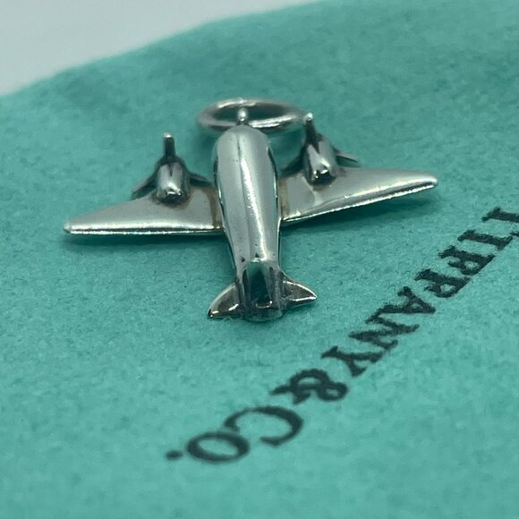 Tiffany & Co. Sterling Silver Airplane Pendant Charm Aircraft Plane w/ Pouch - Picture 6 of 12